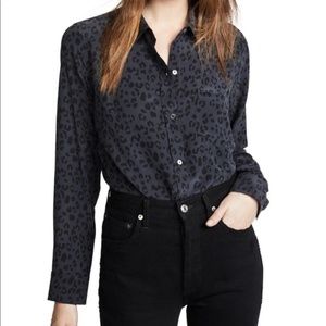 RAILS Kate Onyx Cheetah Silk Button Down Blouse